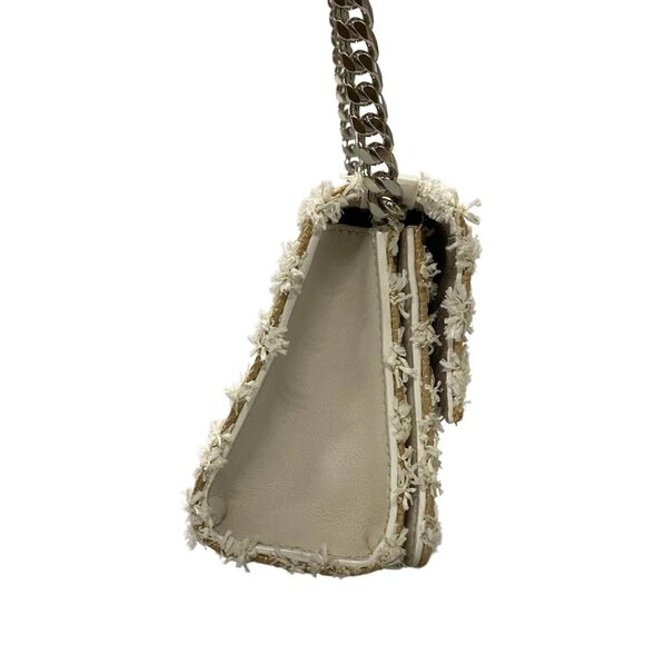 Auth JIMMY CHOO Lever Beige White Straw Leather Shoulder Bag - Picture 4 of 11